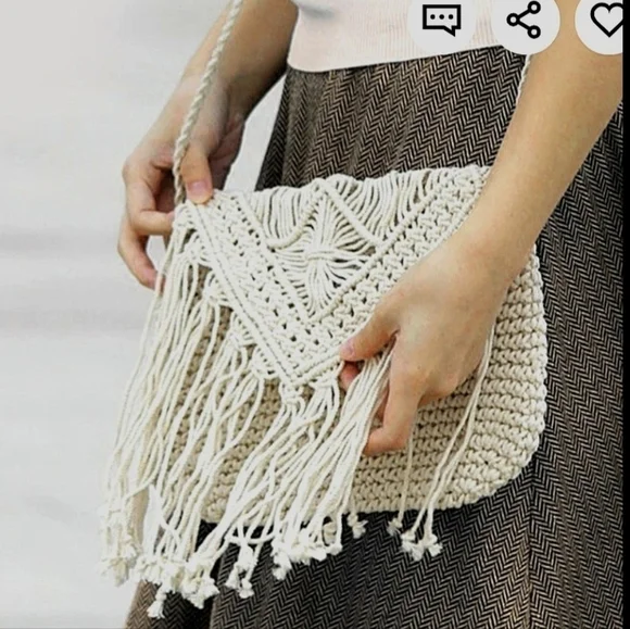 Bohemian Shoulder Bag Crocheted Crossbody Hippie purse 70s Style - Picture 5 of 16